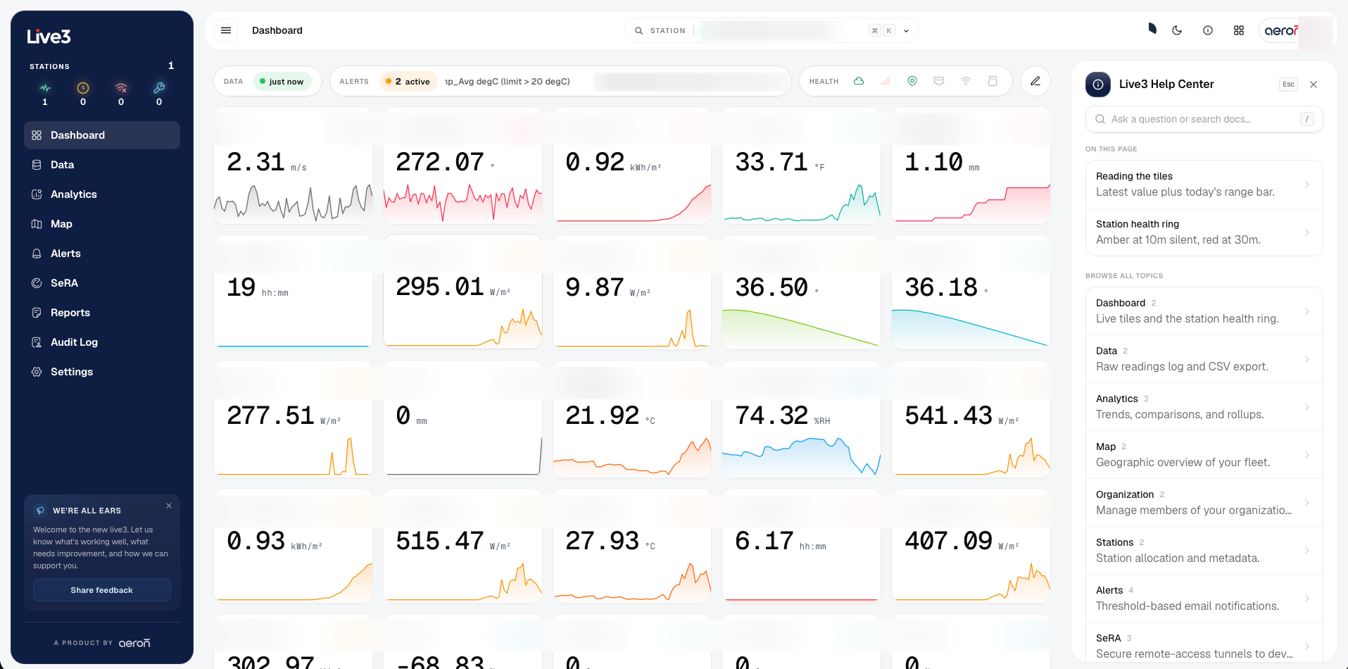 The Live3 dashboard